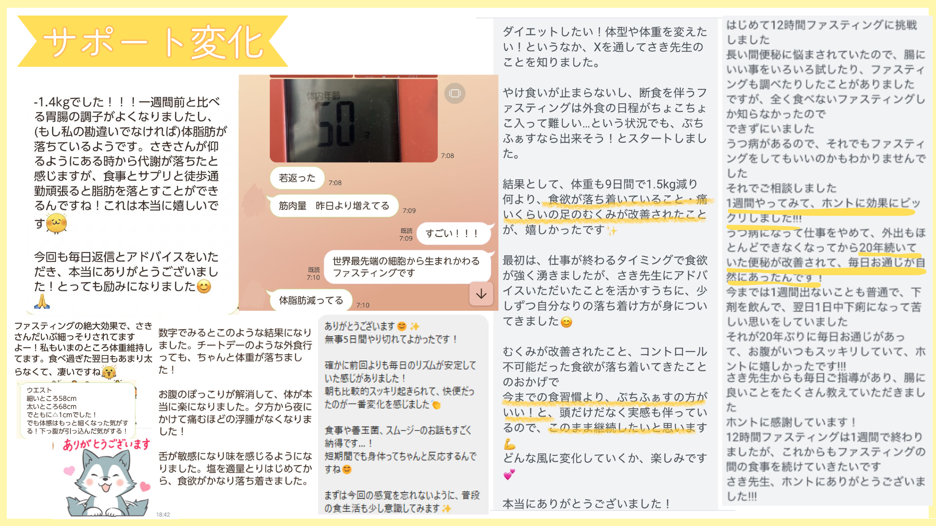 過去の1対1サポート利用者から寄せられた実際の感想をまとめた画像